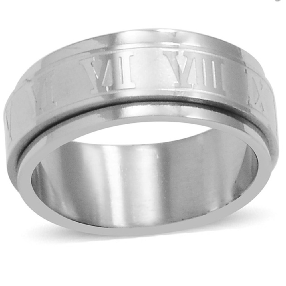 Stainless Steel Roman Numeral Spinner Ring - Picture 1 of 4